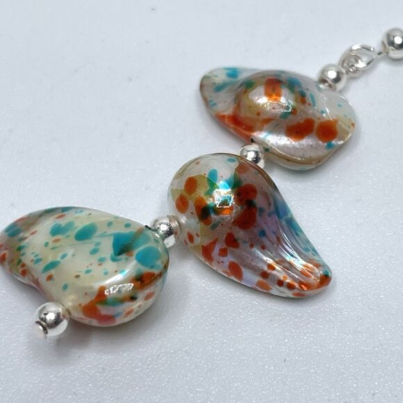 Stunning One of a Kind Confetti Dyed Baroque Pearl Beaded Dangle Earring Silver - Picture 3 of 6